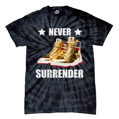 Trump Never Surrender Gold Sneakers Pro Trump 2024 Tie-Dye T-Shirt