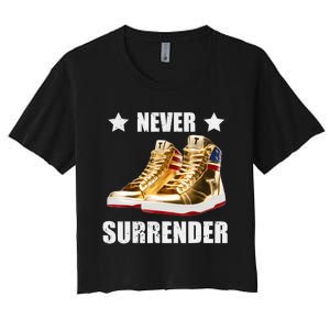 Trump Never Surrender Gold Sneakers Pro Trump 2024 Women's Crop Top Tee