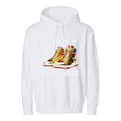 Trump Never Surrender Gold Sneakers Pro Trump 2024 Garment-Dyed Fleece Hoodie