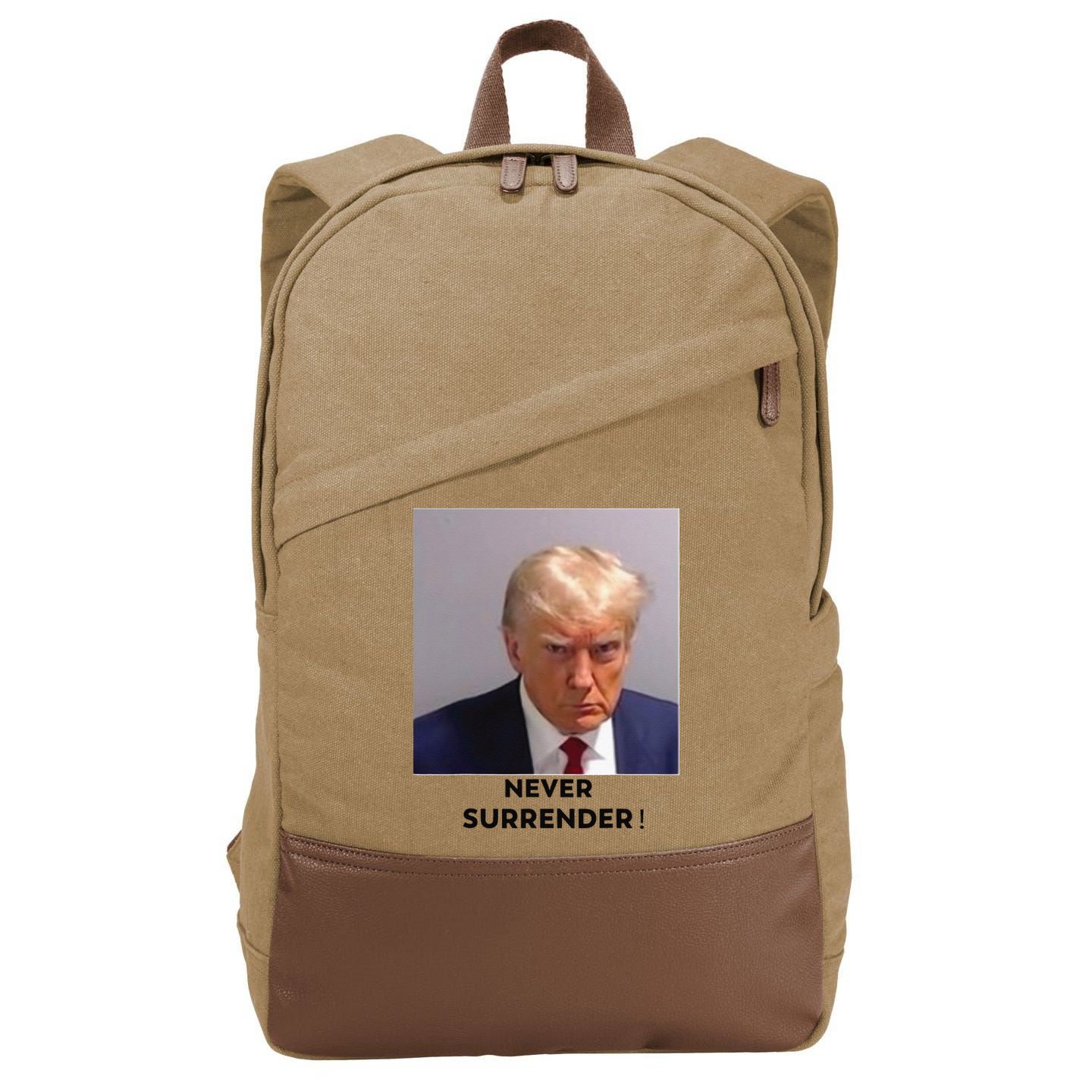 Trump Never Surrender Mug Shot Cotton Canvas Backpack