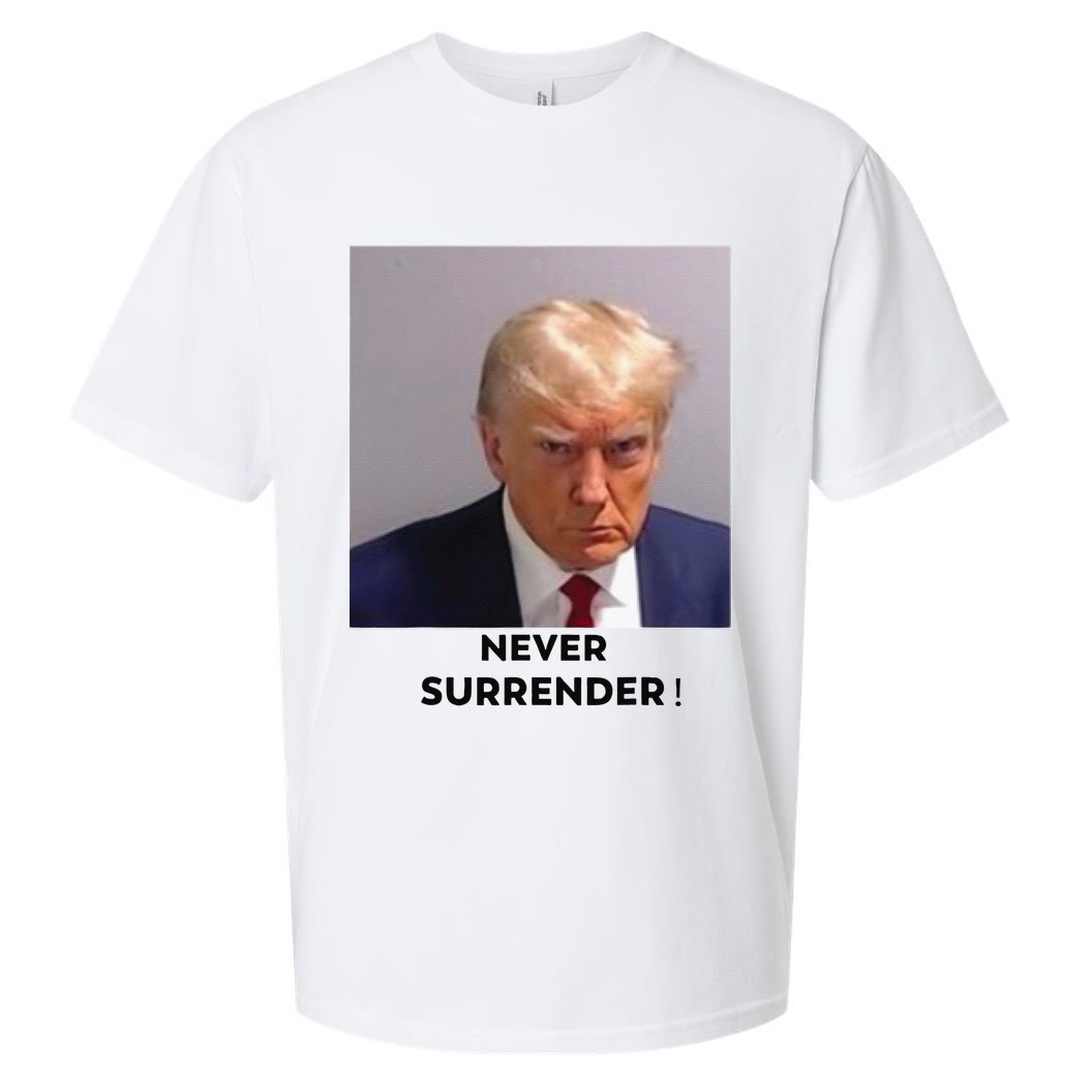 Trump Never Surrender Mug Shot Sueded Cloud Jersey T-Shirt