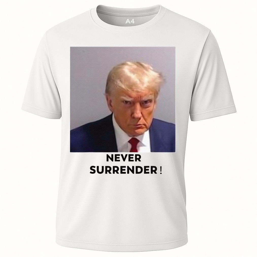 Trump Never Surrender Mug Shot Cooling Performance Crew T-Shirt