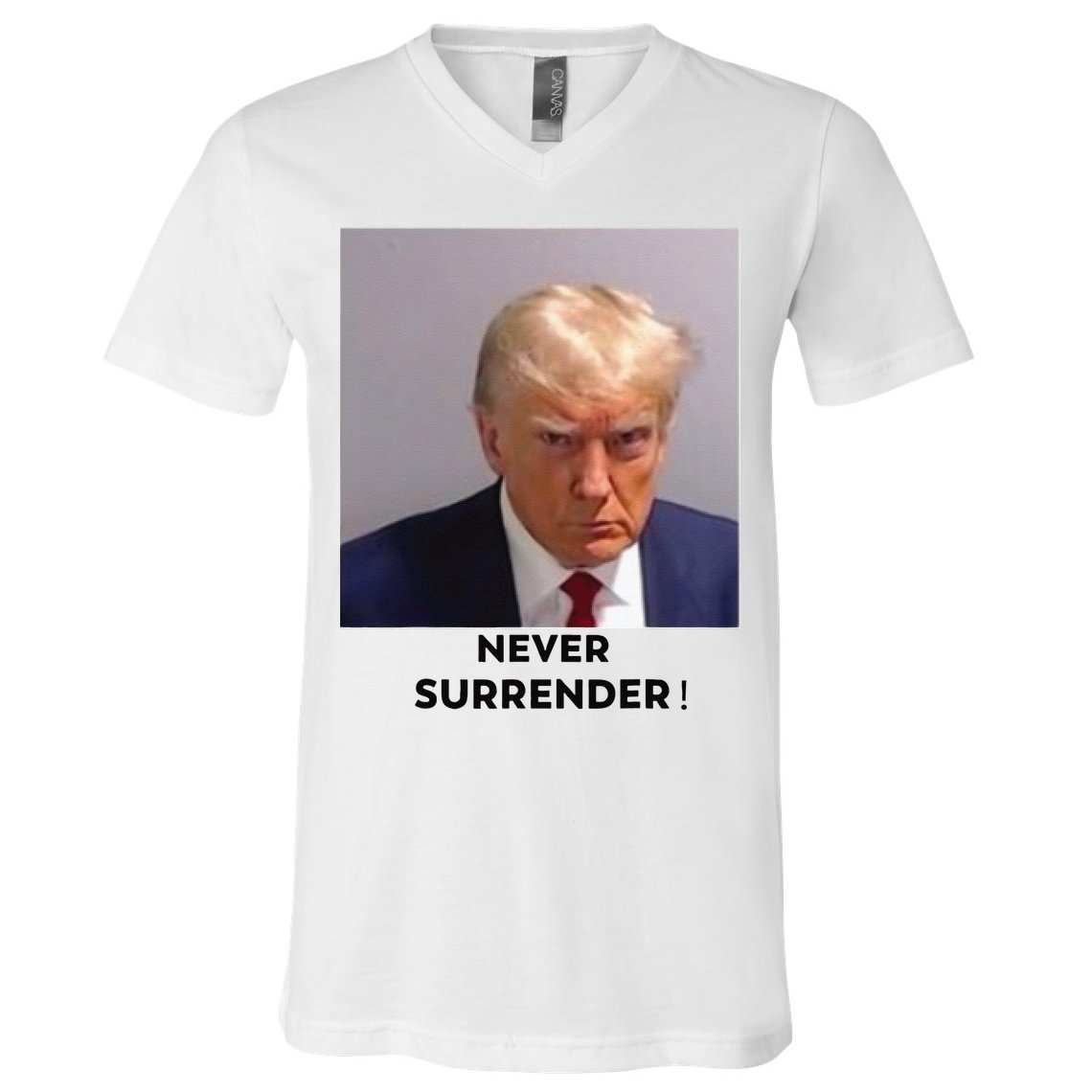 Trump Never Surrender Mug Shot V-Neck T-Shirt
