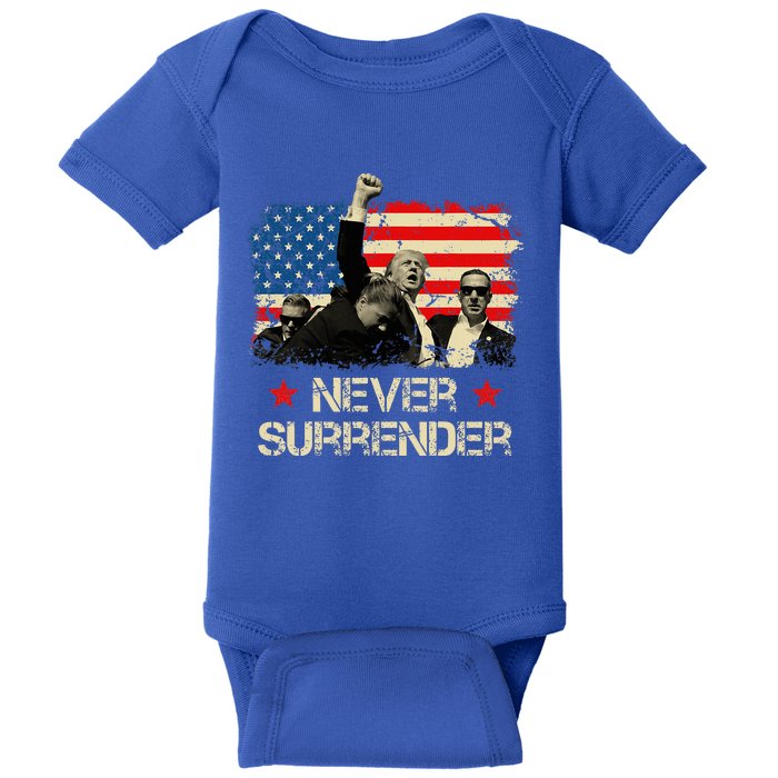 Trump Never Surrender American Flag Pennsylvania Trump Rally Baby Bodysuit