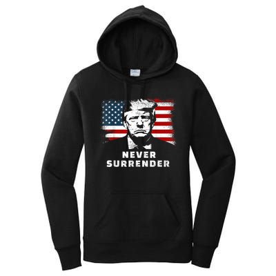 Trump Never Surrender Trump Mug Shot Women's Pullover Hoodie