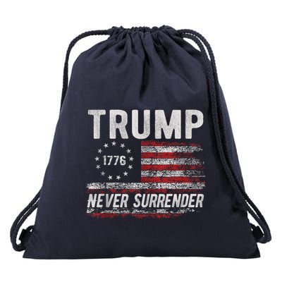 Trump Never Surrender President Donald Trump Us Flag Drawstring Bag