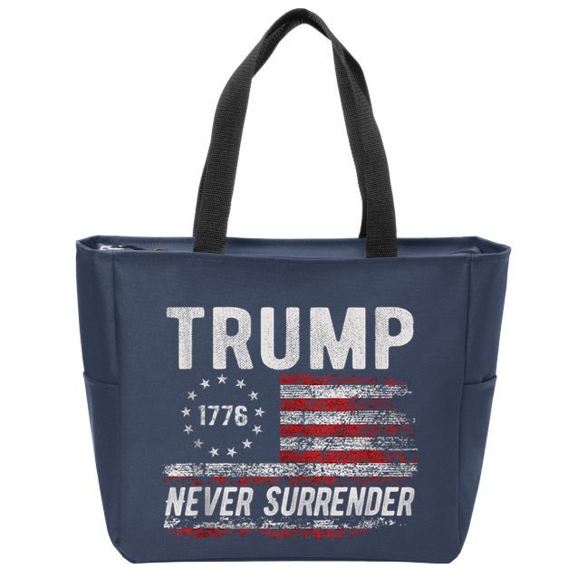 Trump Never Surrender President Donald Trump Us Flag Zip Tote Bag