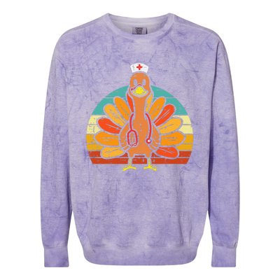 Turkey Nurse Stethoscope Thanksgiving Fall Colorblast Crewneck Sweatshirt