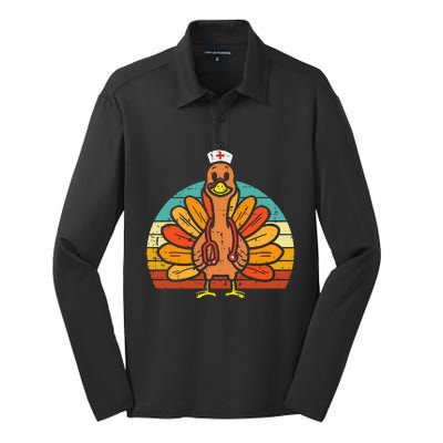 Turkey Nurse Stethoscope Thanksgiving Fall Silk Touch Performance Long Sleeve Polo