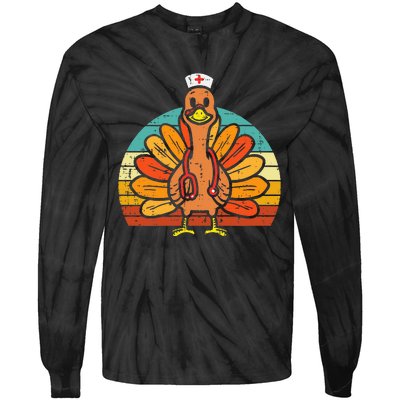 Turkey Nurse Stethoscope Thanksgiving Fall Tie-Dye Long Sleeve Shirt