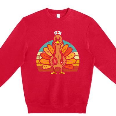 Turkey Nurse Stethoscope Thanksgiving Fall Premium Crewneck Sweatshirt