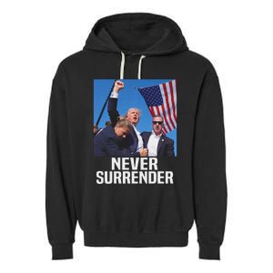 Trump Never Surrender 2024 Resilient Leadership Garment-Dyed Fleece Hoodie