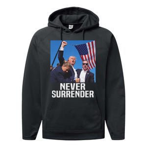 Trump Never Surrender 2024 Resilient Leadership Performance Fleece Hoodie