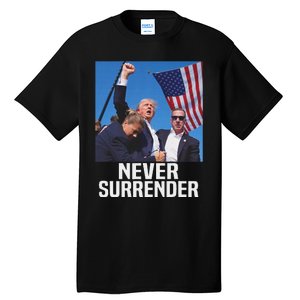 Trump Never Surrender 2024 Resilient Leadership Tall T-Shirt