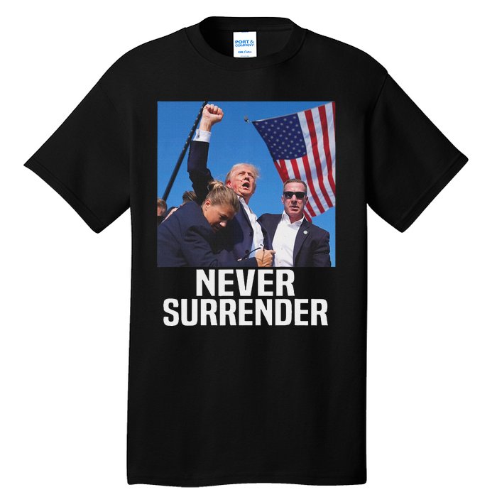 Trump Never Surrender 2024 Resilient Leadership Tall T-Shirt