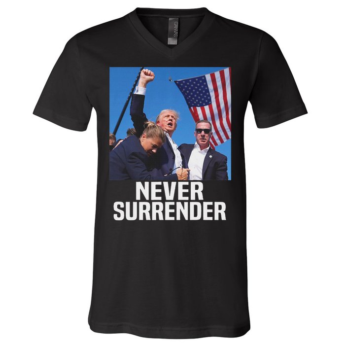 Trump Never Surrender 2024 Resilient Leadership V-Neck T-Shirt