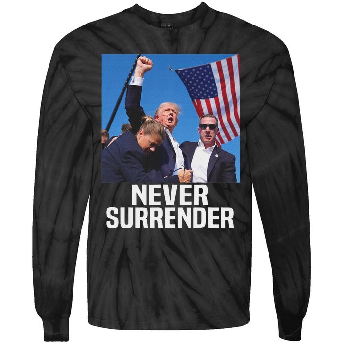 Trump Never Surrender 2024 Resilient Leadership Tie-Dye Long Sleeve Shirt