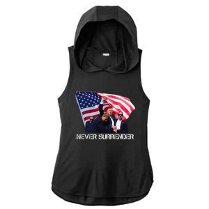 Trump Never Surrender Ladies PosiCharge Tri-Blend Wicking Draft Hoodie Tank