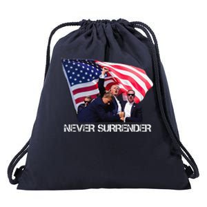 Trump Never Surrender Drawstring Bag