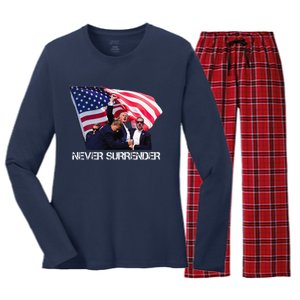 Trump Never Surrender Women's Long Sleeve Flannel Pajama Set 