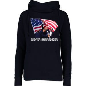 Trump Never Surrender Womens Funnel Neck Pullover Hood