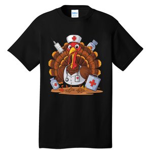 Turkey Nurse Stethoscope Thanksgiving Fall Scrub Top Women Tall T-Shirt