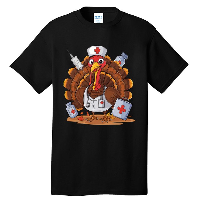 Turkey Nurse Stethoscope Thanksgiving Fall Scrub Top Women Tall T-Shirt