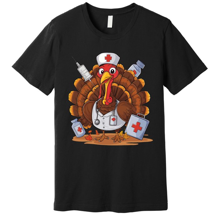 Turkey Nurse Stethoscope Thanksgiving Fall Scrub Top Women Premium T-Shirt