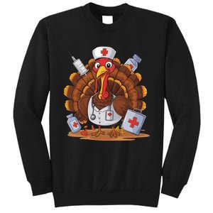 Turkey Nurse Stethoscope Thanksgiving Fall Scrub Top Women Tall Sweatshirt