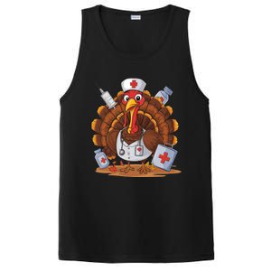 Turkey Nurse Stethoscope Thanksgiving Fall Scrub Top Women PosiCharge Competitor Tank