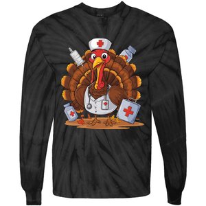 Turkey Nurse Stethoscope Thanksgiving Fall Scrub Top Women Tie-Dye Long Sleeve Shirt