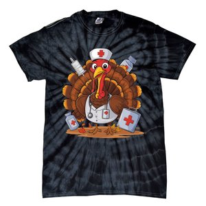 Turkey Nurse Stethoscope Thanksgiving Fall Scrub Top Women Tie-Dye T-Shirt