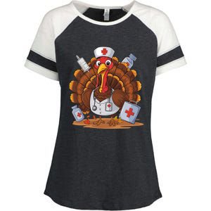 Turkey Nurse Stethoscope Thanksgiving Fall Scrub Top Women Enza Ladies Jersey Colorblock Tee