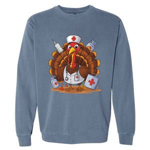 Turkey Nurse Stethoscope Thanksgiving Fall Scrub Top Women Garment-Dyed Sweatshirt