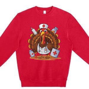 Turkey Nurse Stethoscope Thanksgiving Fall Scrub Top Women Premium Crewneck Sweatshirt