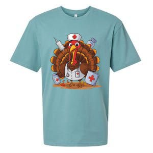 Turkey Nurse Stethoscope Thanksgiving Fall Scrub Top Women Sueded Cloud Jersey T-Shirt