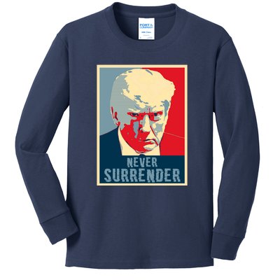 Trump Never Surrender Donald Trump Mugshot 2024 Kids Long Sleeve Shirt