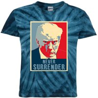 Trump Never Surrender Donald Trump Mugshot 2024 Kids Tie-Dye T-Shirt