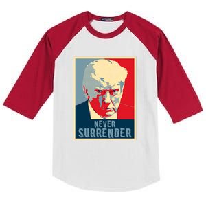 Trump Never Surrender Donald Trump Mugshot 2024 Kids Colorblock Raglan Jersey