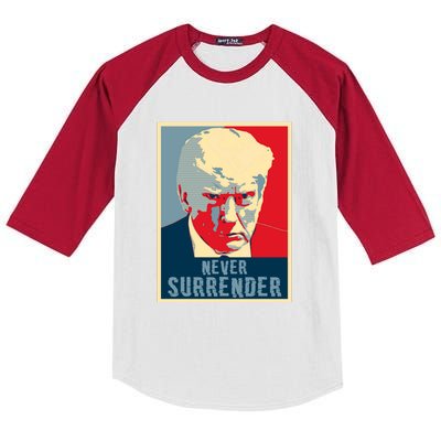 Trump Never Surrender Donald Trump Mugshot 2024 Kids Colorblock Raglan Jersey