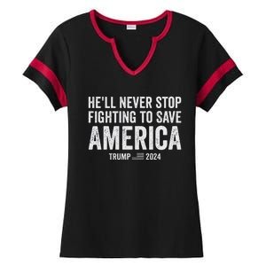 Trump Never Stop Fighting Save America 2024 Ladies Halftime Notch Neck Tee