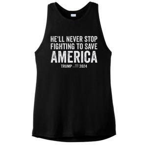 Trump Never Stop Fighting Save America 2024 Ladies PosiCharge Tri-Blend Wicking Tank