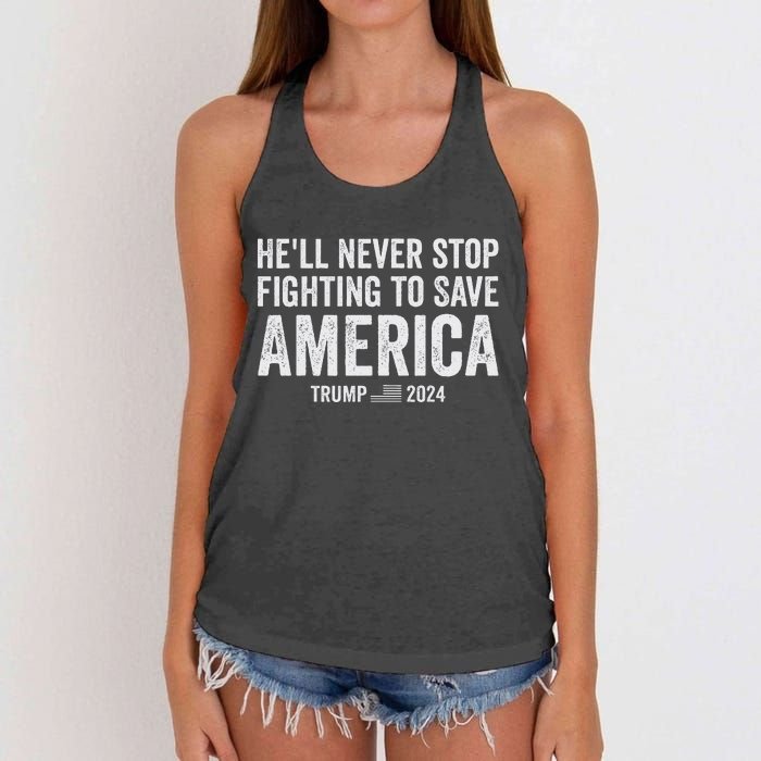 Trump Never Stop Fighting Save America 2024 Women's Knotted Racerback Tank