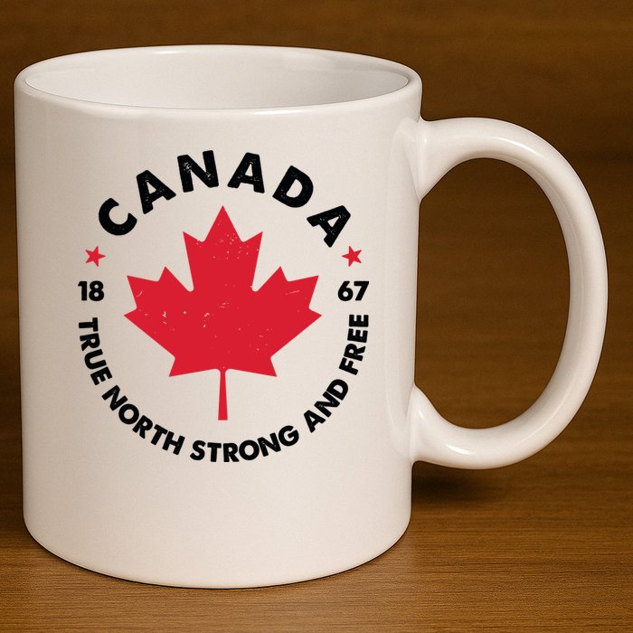 True North Strong And Free Canada 11oz C Handle Ceramic Mug