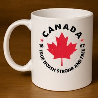 True North Strong And Free Canada 11oz C Handle Ceramic Mug