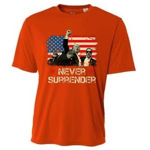 Trump Never Surrender American Flag Pennsylvania Trump Rally Cooling Performance Crew T-Shirt