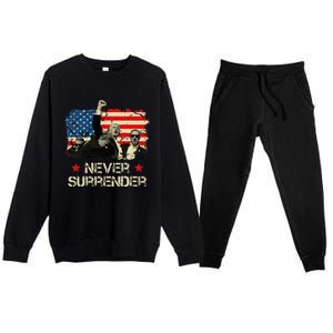 Trump Never Surrender American Flag Pennsylvania Trump Rally Premium Crewneck Sweatsuit Set