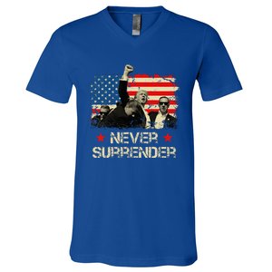 Trump Never Surrender American Flag Pennsylvania Trump Rally V-Neck T-Shirt