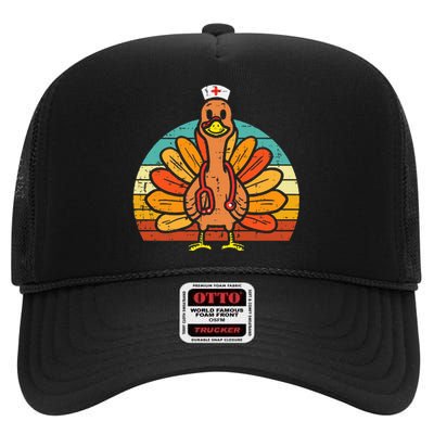 Turkey Nurse Stethoscope Thanksgiving Fall High Crown Mesh Back Trucker Hat