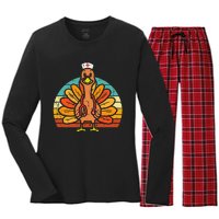 Turkey Nurse Stethoscope Thanksgiving Fall Women's Long Sleeve Flannel Pajama Set 